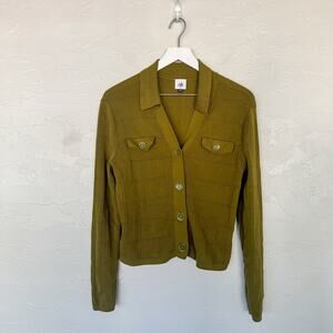 Cabi Exec Cardigan 4470 Avocado Green Cotton Cropped Collared Sweater Jacket M